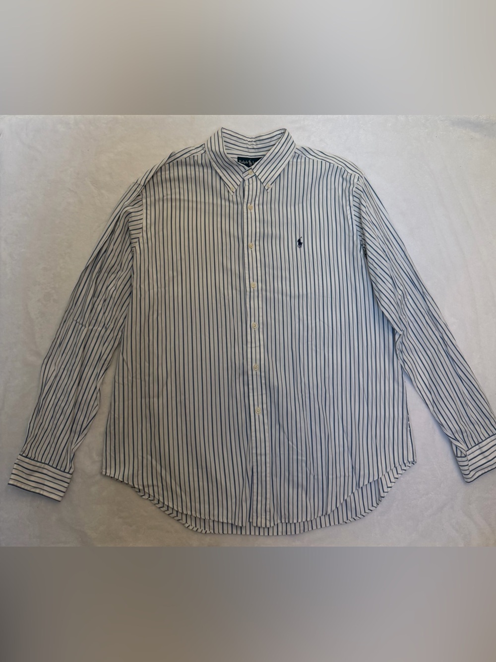 Ralph Lauren White Button-Down Shirt with Blue Pinstripes